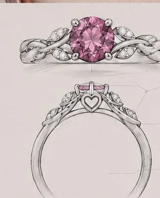 Design drawing of the ring from the front and side